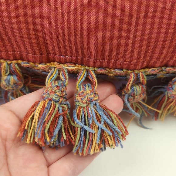 Chicken Embroidered Striped Throw Pillow with Tassels - Picture 4 of 5